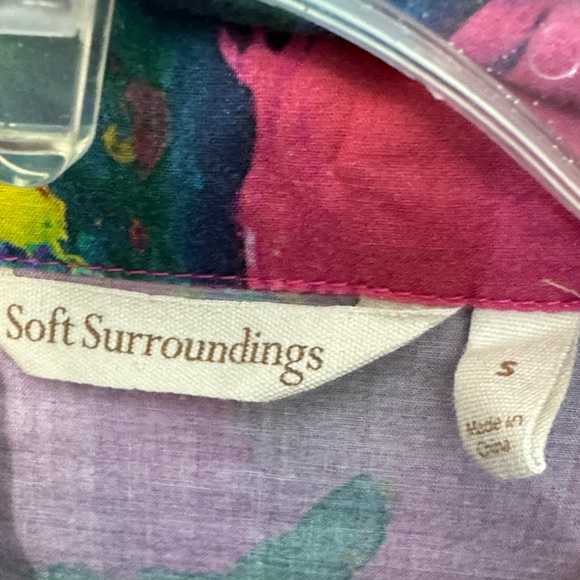 Soft Surroundings small Colorful Patterned cotton button up shift dress 3/4 sl - Picture 2 of 13